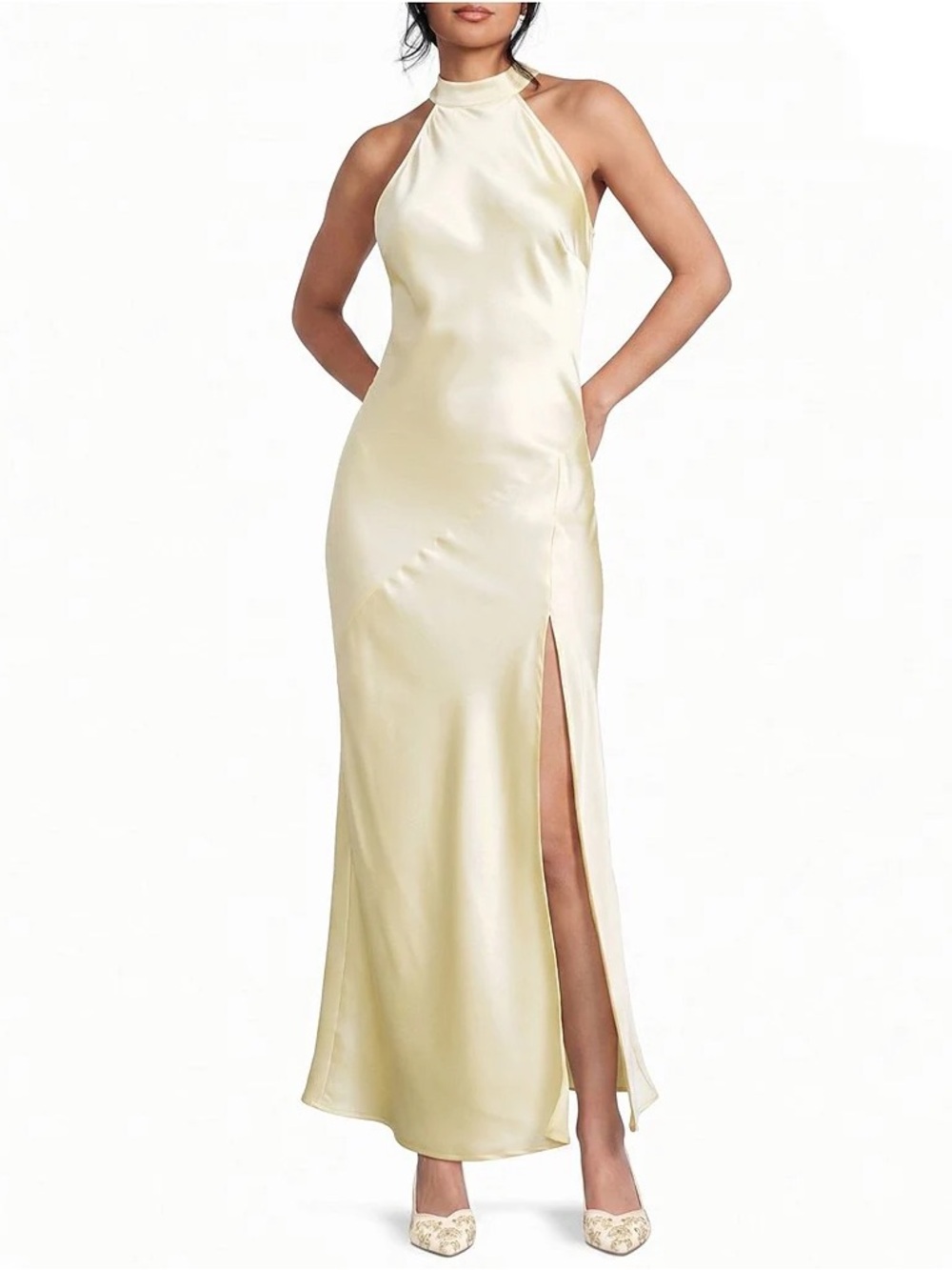 CIDER NWT HIGH NECK SATIN LACE MAXI MEDIUM